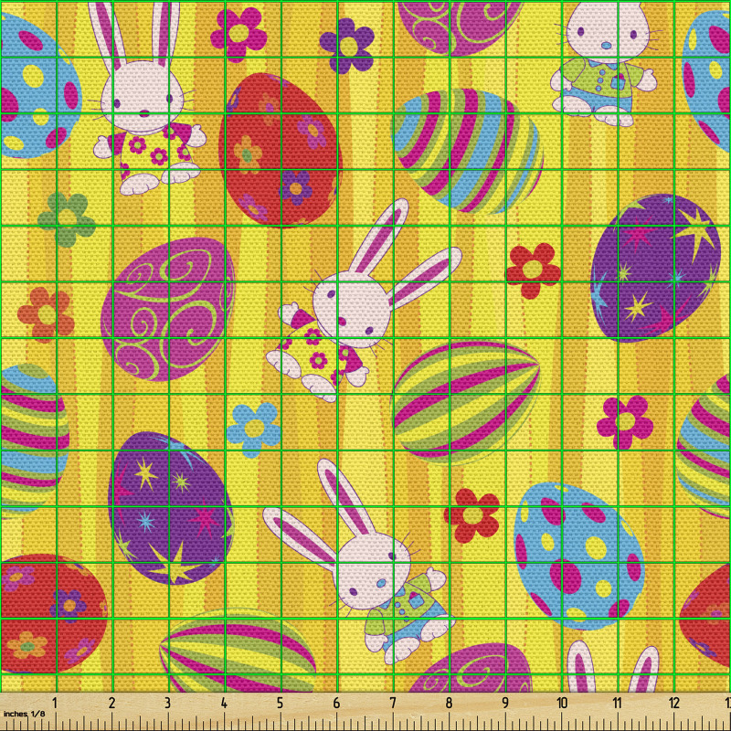 Bayram Parça Kumaş Dalgalı Zeminde Tavşan ve Yumurta Çizimleri