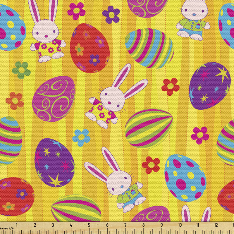 Bayram Parça Kumaş Dalgalı Zeminde Tavşan ve Yumurta Çizimleri