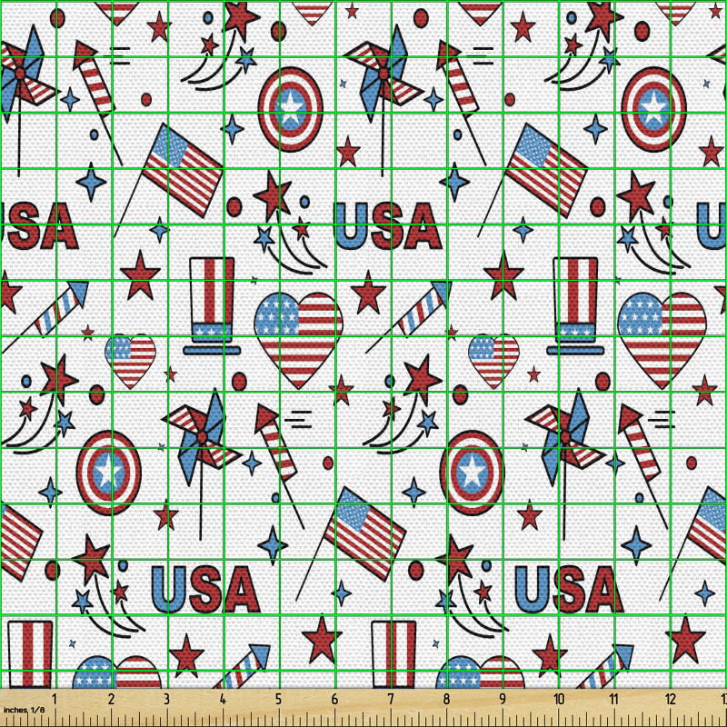 Grafik Parça Kumaş Amerika Temalı Çeşitli Obje İllüstrasyonları