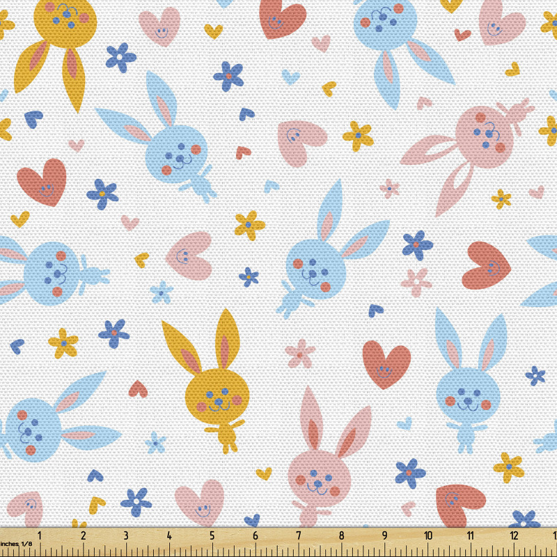 Hayvan Parça Kumaş Farklı Renk Sevimli Küçük Tavşan Çizimleri