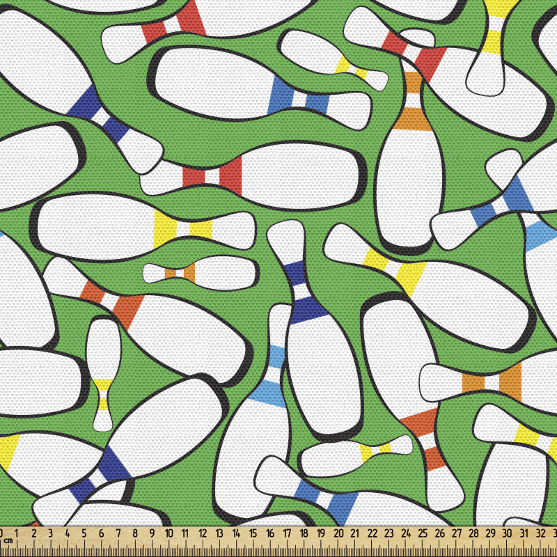 Grafik Parça Kumaş Yeşil Fonda Bowling Temalı İllüstrasyonlar