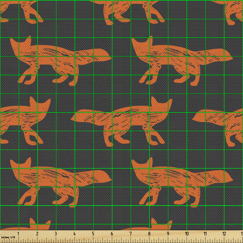 Grafik Parça Kumaş Koyu Renk Zeminde Tilki Silüeti Çizimleri
