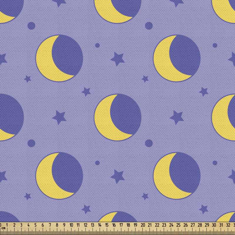 Gece Parça Kumaş Yıldızlı Arka Planda Dolunay Desenli Görsel