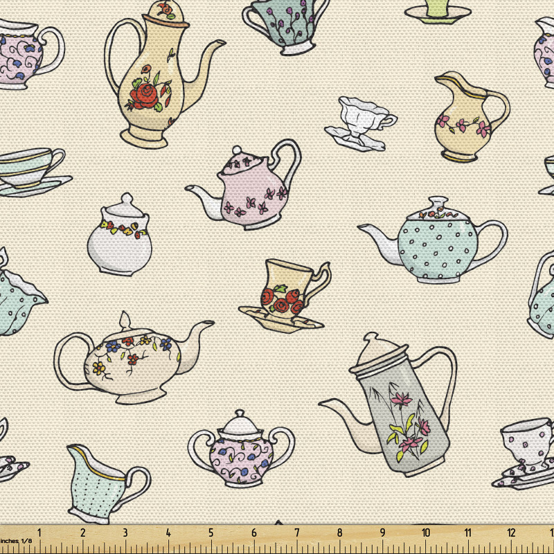 Çay Parça Kumaş Elle Çizilmiş Retro Fincanlı Duvar Kağıdı
