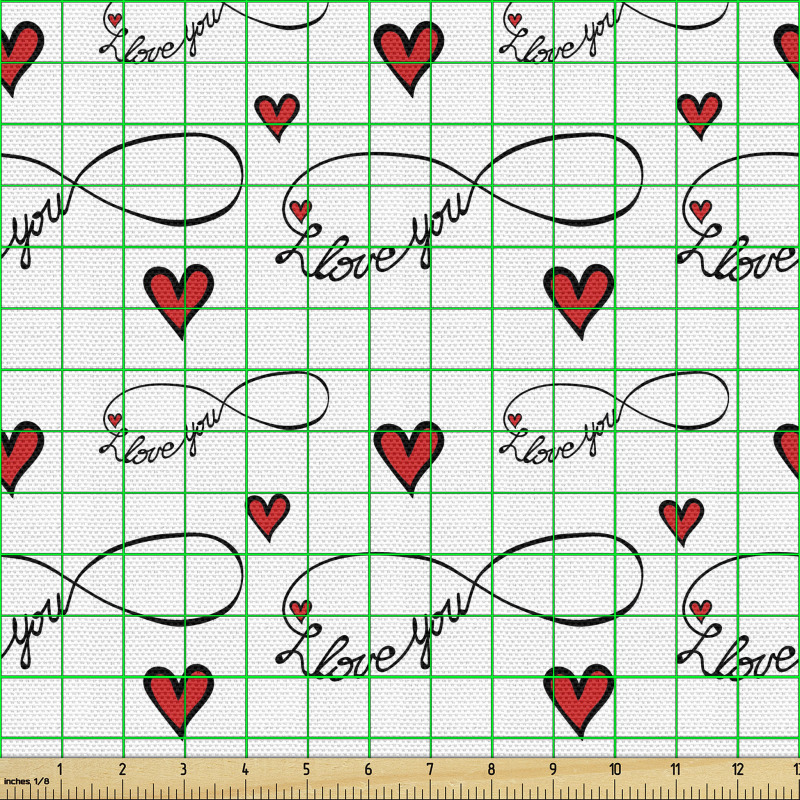 Grafik Parça Kumaş Tekrarlı Yazılı Sonsuz Sembolü ve Kalpler