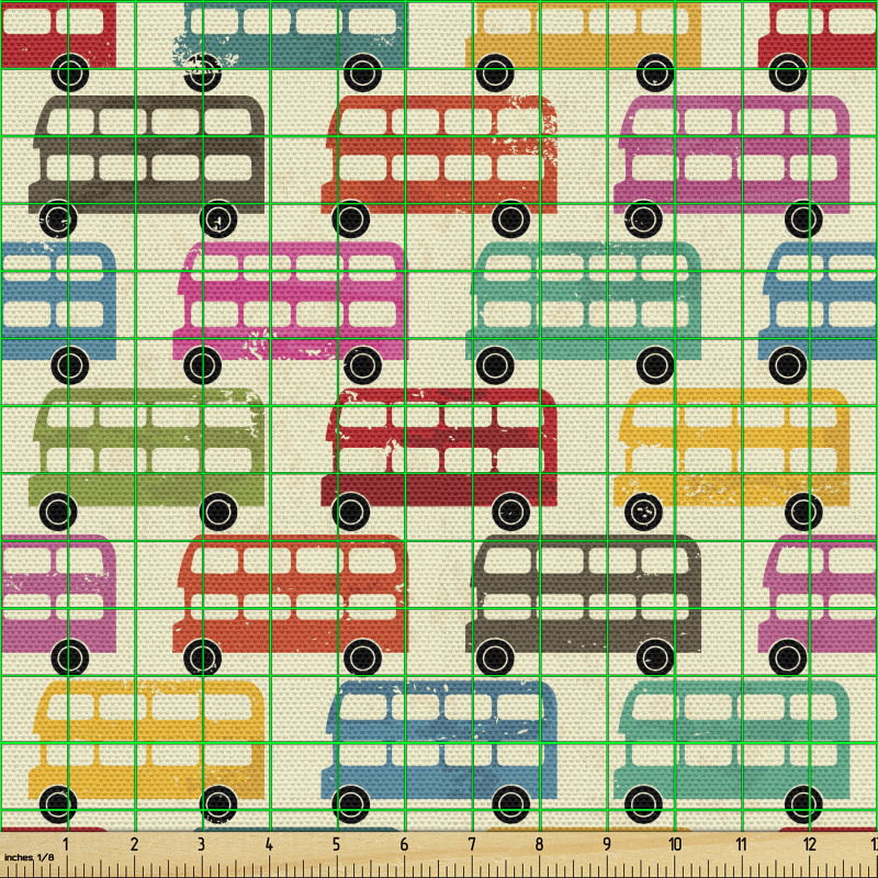 Araç Parça Kumaş Rengarenk İki Katlı Otobüs İllüstrasyonları