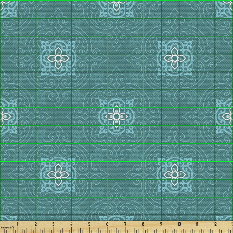 Soyut Parça Kumaş Turkuaz Arka Planda Abstre Geometrik Motifler