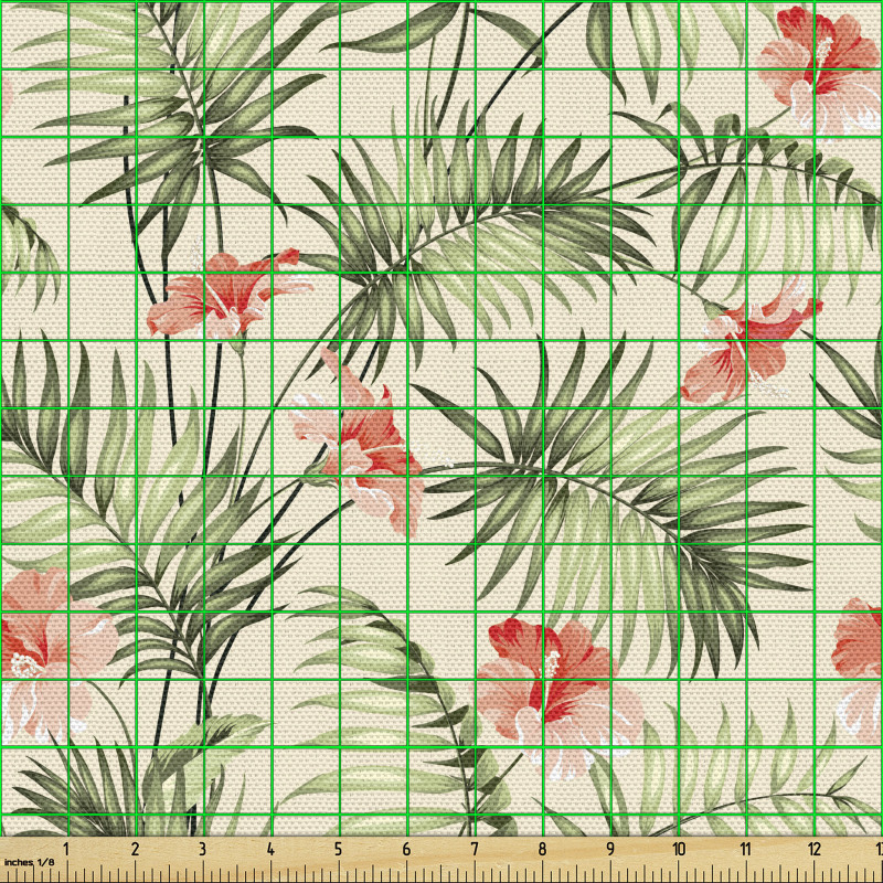 Çiçek Parça Kumaş Tekrarlı Palmiye Yaprakları İllüstrasyonu