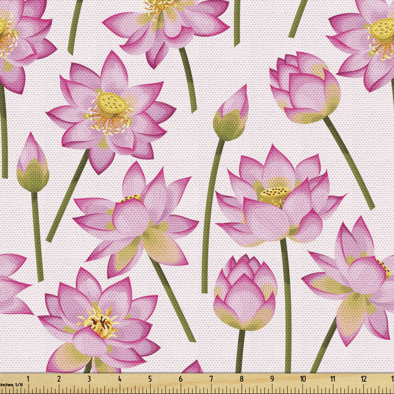 Çiçek Parça Kumaş Farklı Aşamalarda Lotus Çiçeği Çizimleri