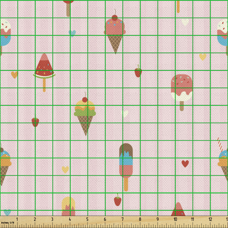 Tatlı Parça Kumaş Çizgili Zeminde Çeşitli Dondurma Çizimleri
