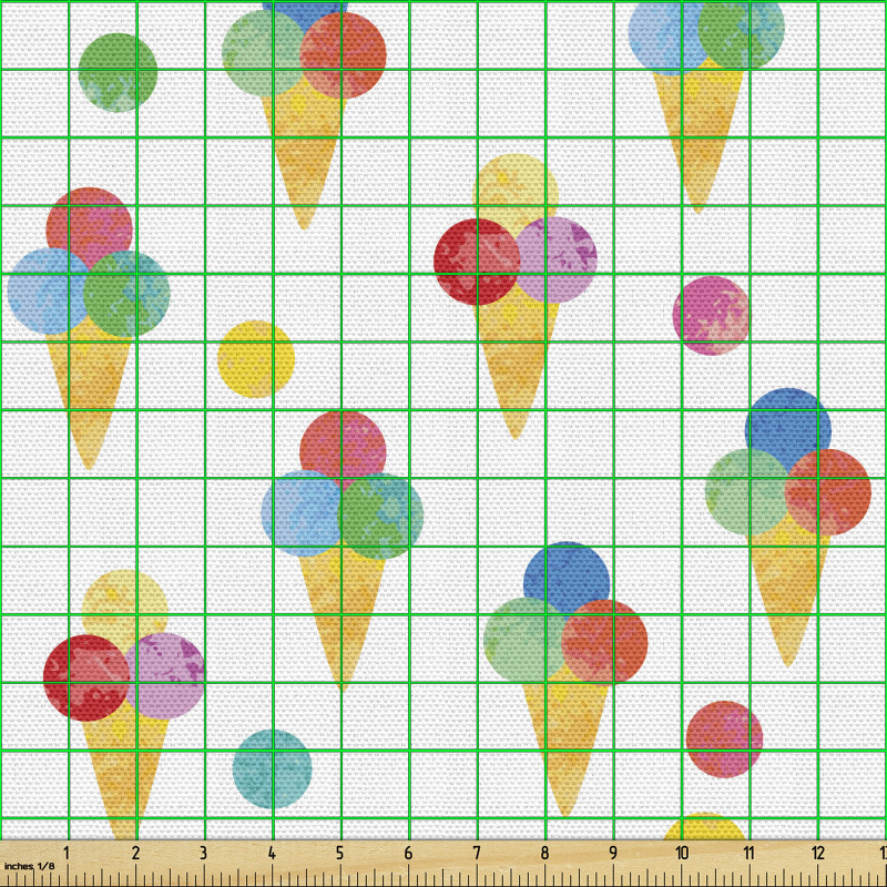 Grafik Parça Kumaş Rengarenk Üç Top Dondurma İllüstrasyonları