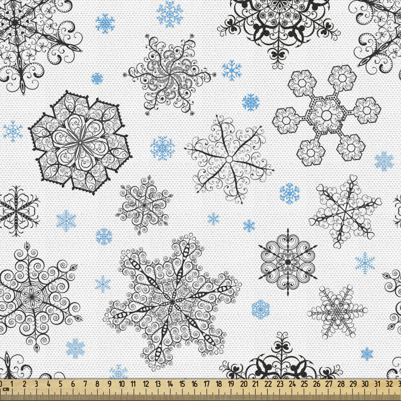 Grafik Parça Kumaş Farklı Motiflerle Oluşturulmuş Kar Taneleri