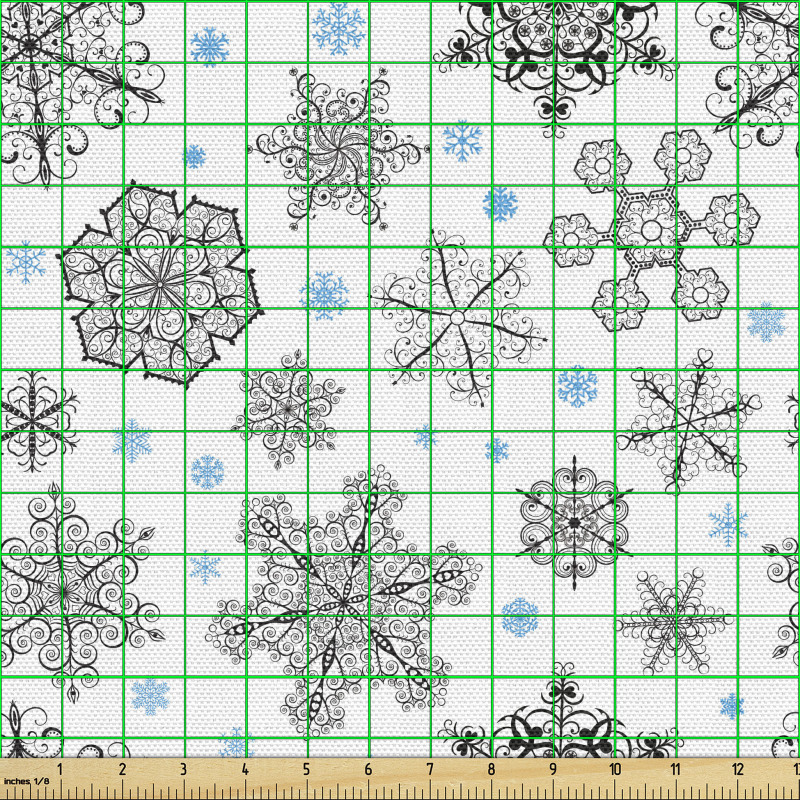 Grafik Parça Kumaş Farklı Motiflerle Oluşturulmuş Kar Taneleri