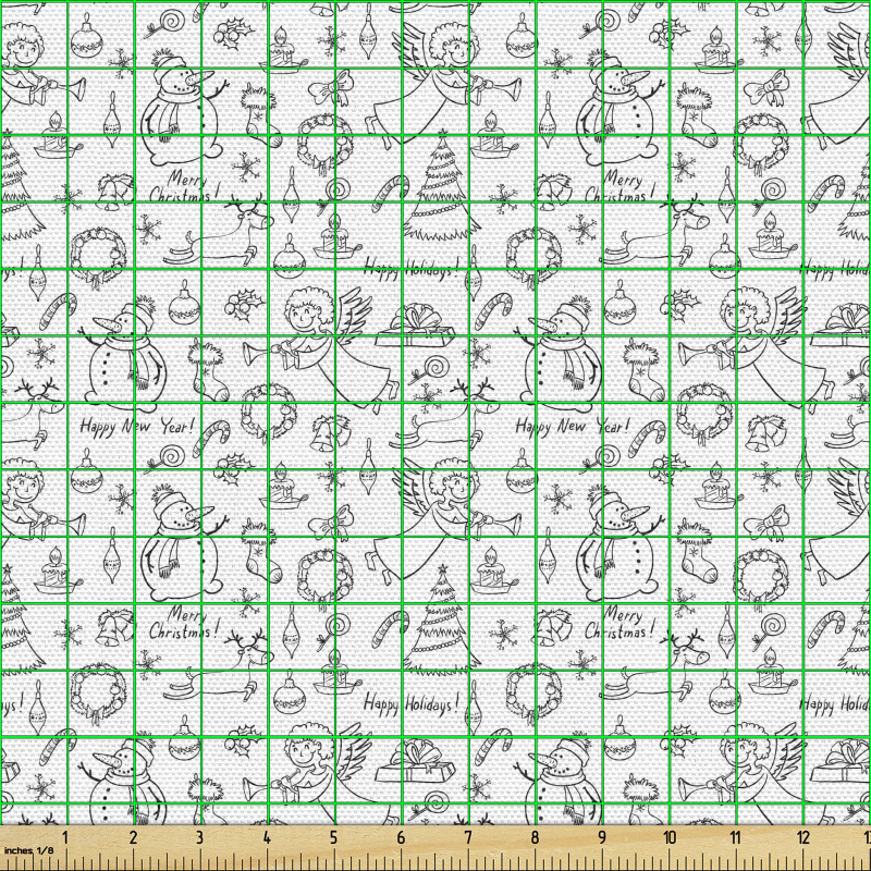 Kış Parça Kumaş Yılbaşı Figürleri Temalı Çizim Duvar Kağıdı