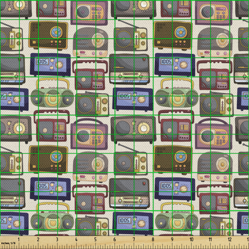 Medya Parça Kumaş Eski Model Radyolar Çizimli Duvar Kağıdı
