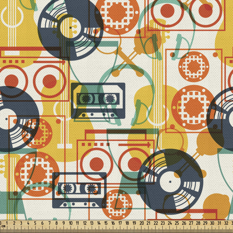 Retro Parça Kumaş Müzikal Ekipman Temalı Vintage Duvar Kağıdı