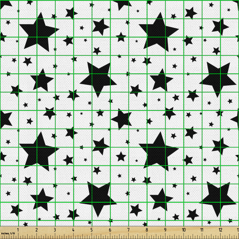 Grafik Parça Kumaş Monokrom Farklı Boylarda Yıldız Sembolleri