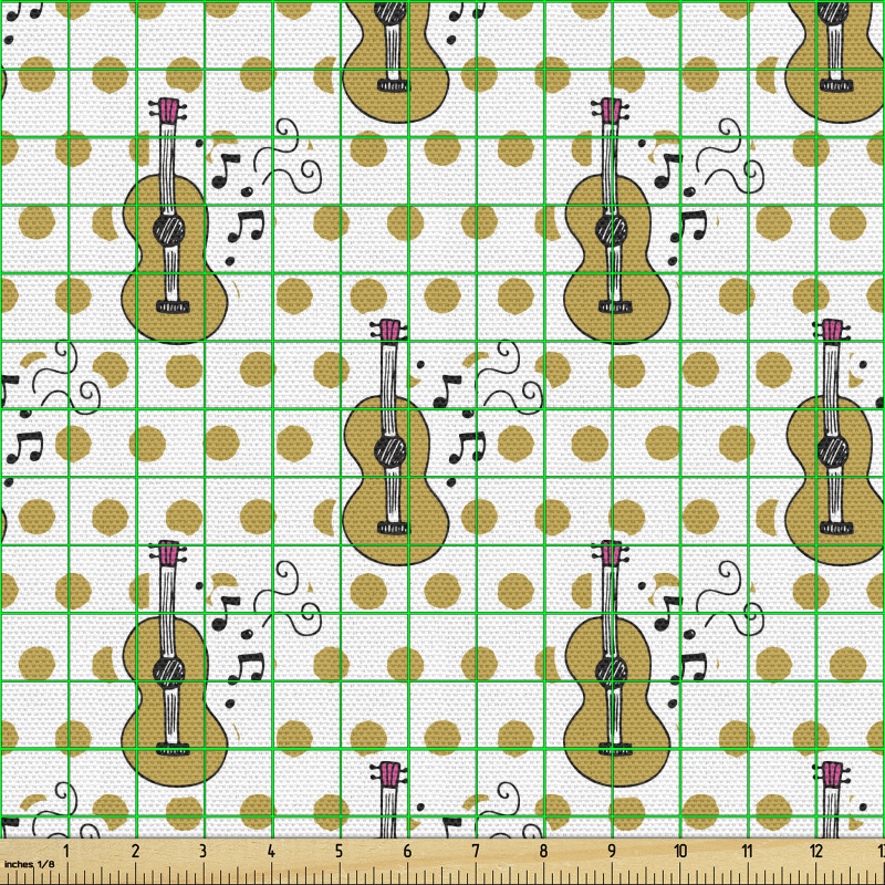 Çalgı Parça Kumaş Puantiyeli Arka Planda Müzik Aleti Temalı
