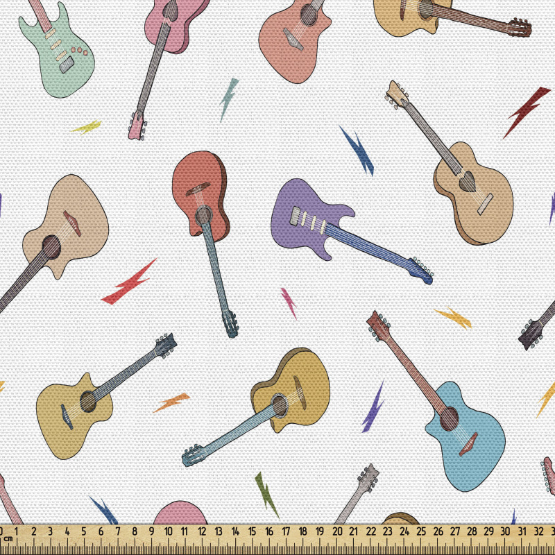 Müzik Parça Kumaş Renksiz Zeminde Farklı Çeşit Gitar Çizimleri