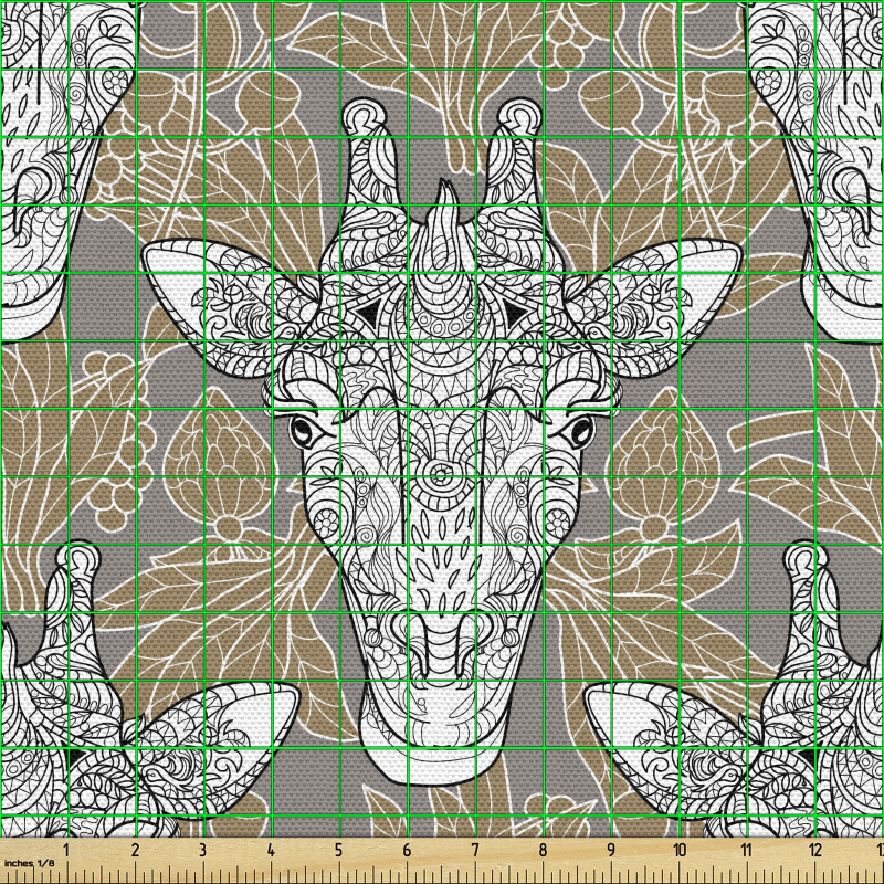 Canlı Parça Kumaş Çiçeksi Arka Planda Zürafa Kafası Temalı Afiş