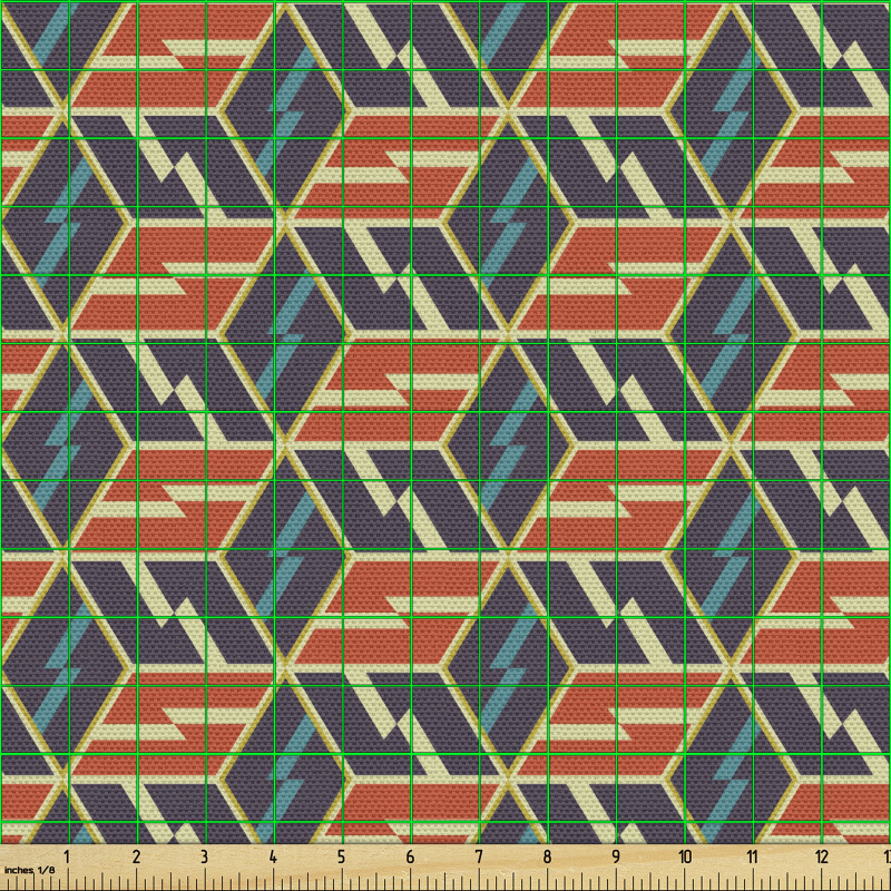 Geometrik Parça Kumaş Eşkenar Dörtgen İçindeki Zik Zak Çizgiler