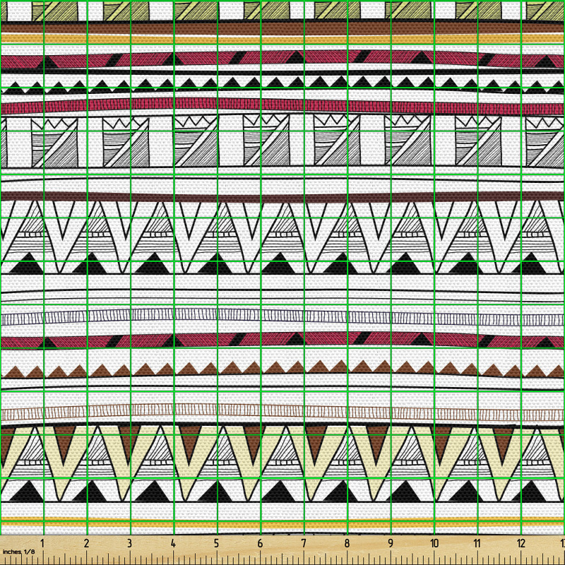 Geometrik Parça Kumaş Kareli ve Üçgenli Tribal Detaylı Dekor