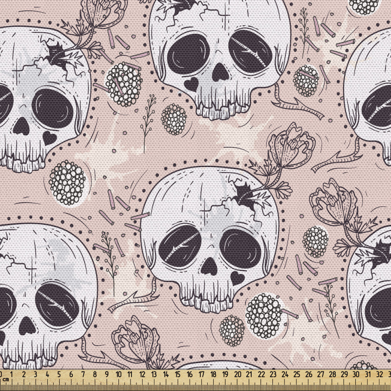İskelet Parça Kumaş Çiçeksi Arka Planda Kafatası Çizimli Poster