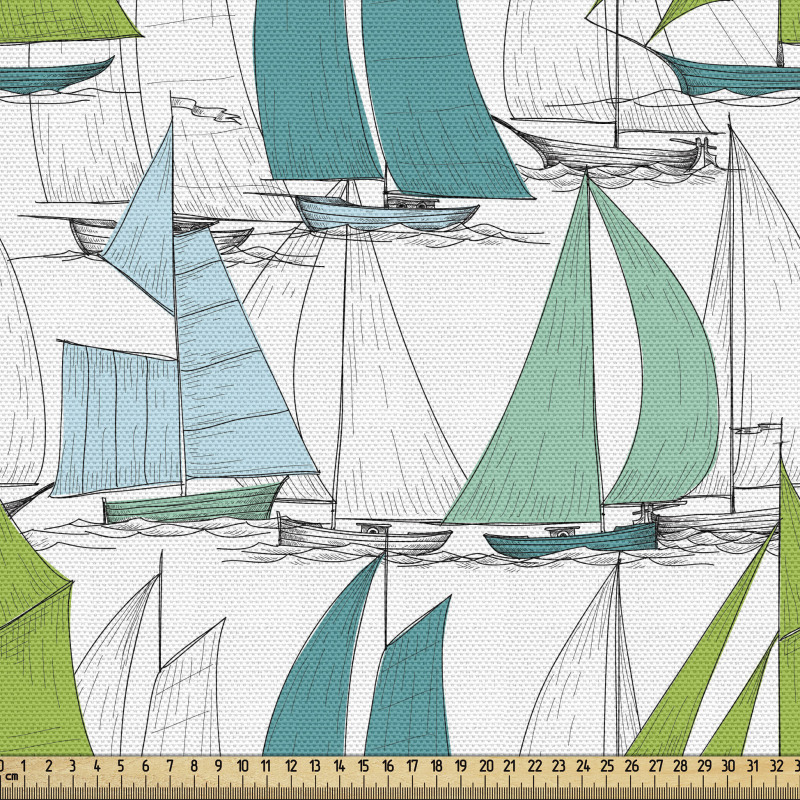Tekne Parça Kumaş Karikatür Yelkenli Çizimli Duvar Kağıdı 