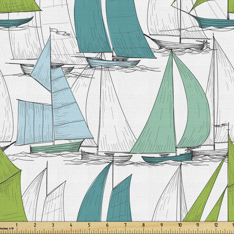 Tekne Parça Kumaş Karikatür Yelkenli Çizimli Duvar Kağıdı 