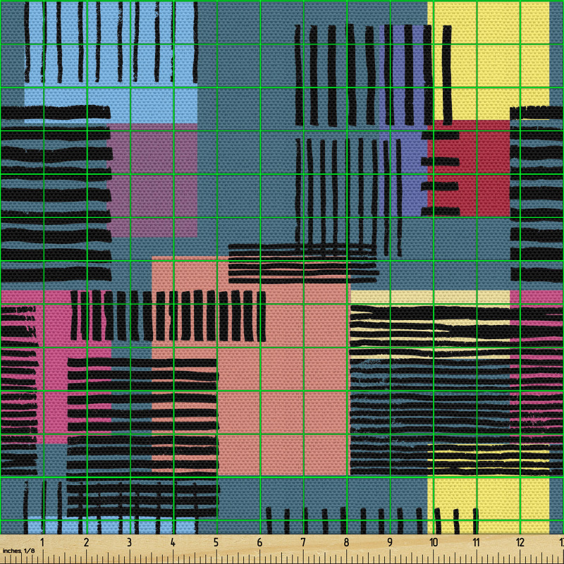 Geometrik Parça Kumaş Minik Kareler Üzerine Çizilmiş Şeritler