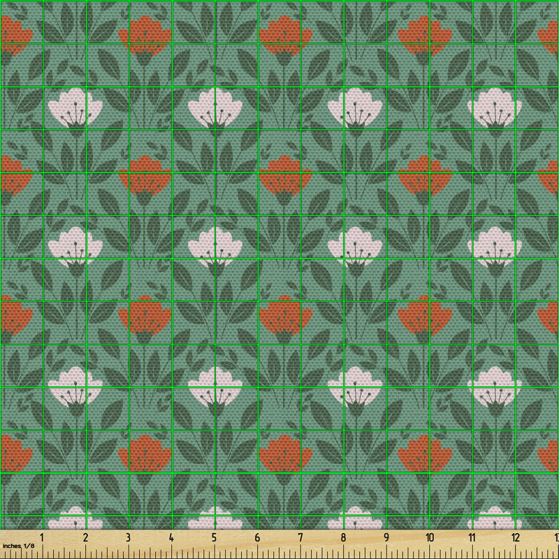 Çiçekli Parça Kumaş Minimal Yapraklı Bitkiler Tekrarlı Desen