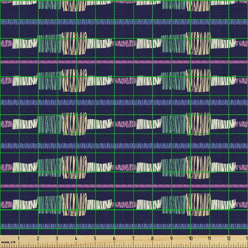 Etnik Parça Kumaş Yatay Şeritler Arasında Soyut Karalamalar