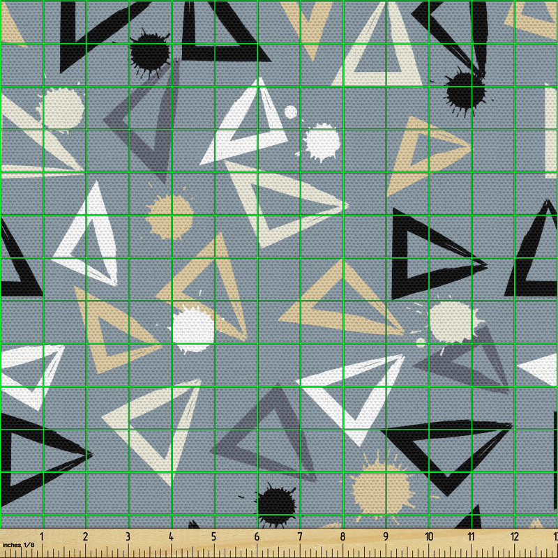 Geometrik Parça Kumaş Boya Sıçratma ve Üçgen Şekiller Tekrarlı