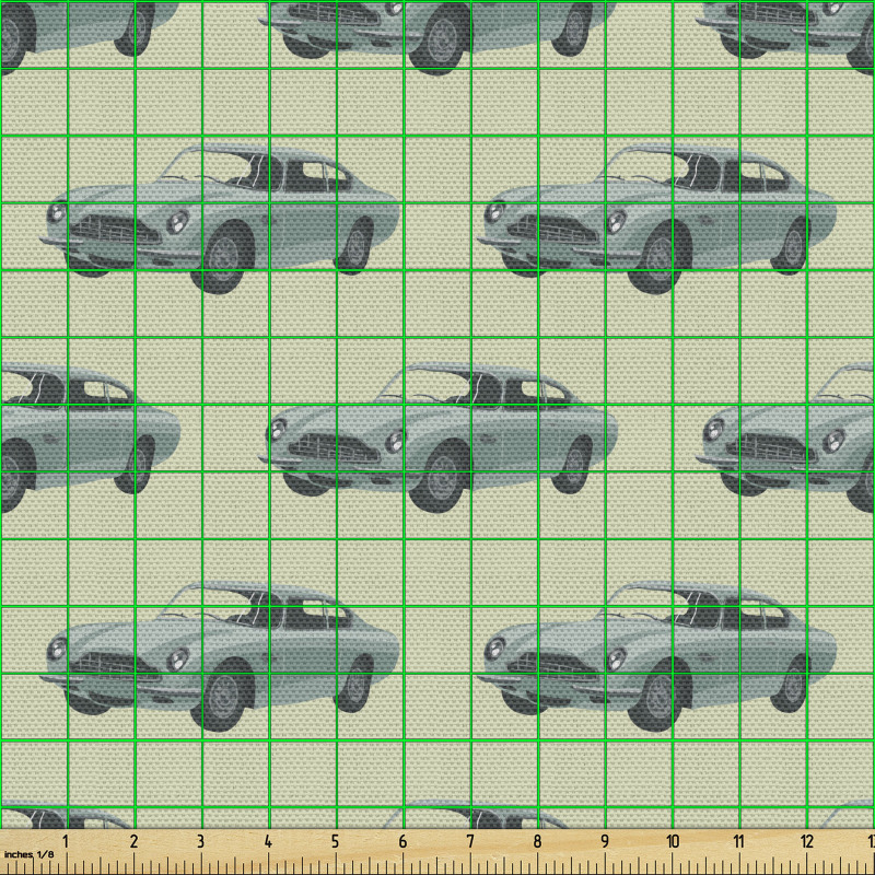 Araba Parça Kumaş Minimal Şekillerde Eski Otomobil Tekrarlı