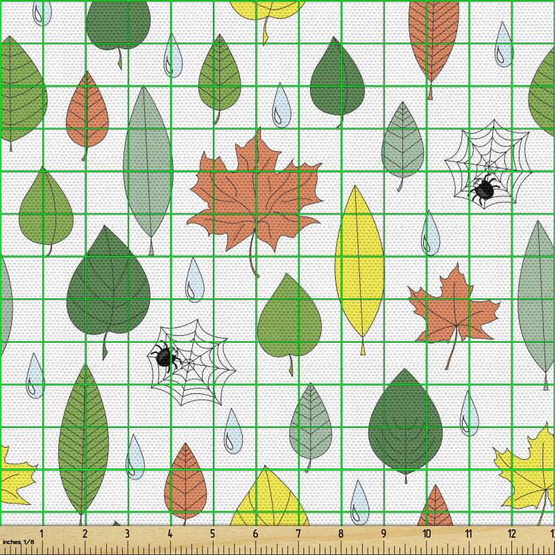 Botanik Parça Kumaş Sonbaharda Düşen Yapraklar Örümcek Ağı