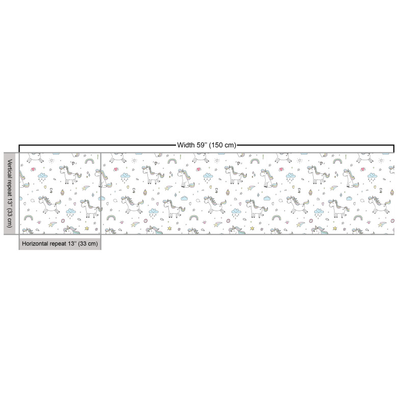 Fantastik Parça Kumaş Beyaz Arka Planda Şirin Unicorn Örüntüsü