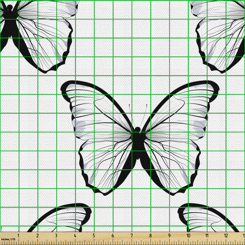 Hayvanlı Parça Kumaş Düz Zeminde Kelebek Motifi Kompozisyonu