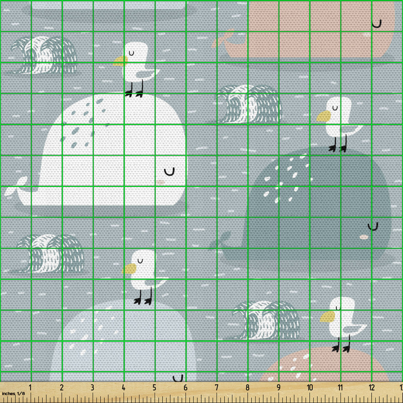 Marin Temalı Parça Kumaş Sevimli Balina ve Kuş Çizimi Örüntüsü