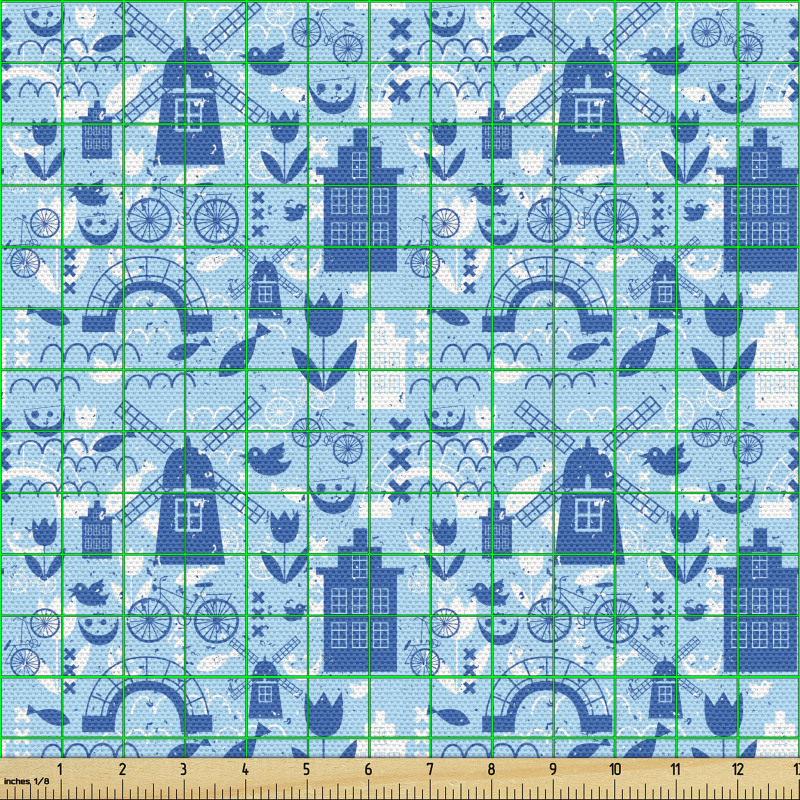 Avrupa Parça Kumaş Desenli Zeminde Hollanda Unsurları Çalışması