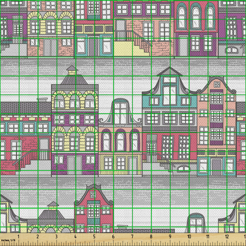 Avrupa Parça Kumaş Amsterdam Binaları Deseni Örüntüsü Görseli