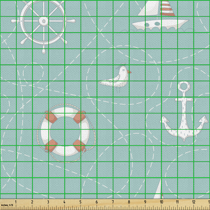 Marin Parça Kumaş Düz Arka Planda Denizcilik Objeleri Görseli