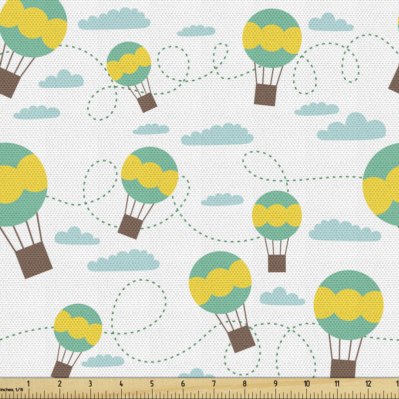 İllüstrasyon Parça Kumaş Bulutlar ve Sıcak Hava Balonu Deseni