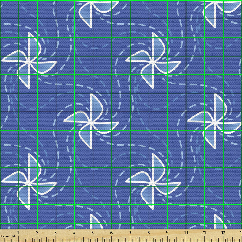 Sanatsal Parça Kumaş Mavi Fon Üzerindeki Rüzgargülü Desenli