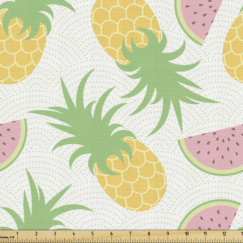 Meyve Parça Kumaş Desenli Arka Planda Ananas ve Karpuz Grafiği