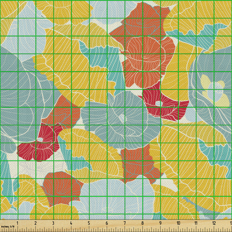 İllüstrasyon Parça Kumaş Sarı Yeşil Turuncu Çiçekler Görseli