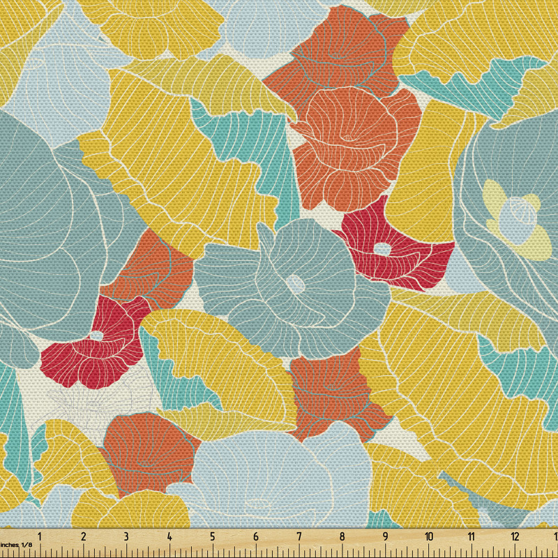 İllüstrasyon Parça Kumaş Sarı Yeşil Turuncu Çiçekler Görseli