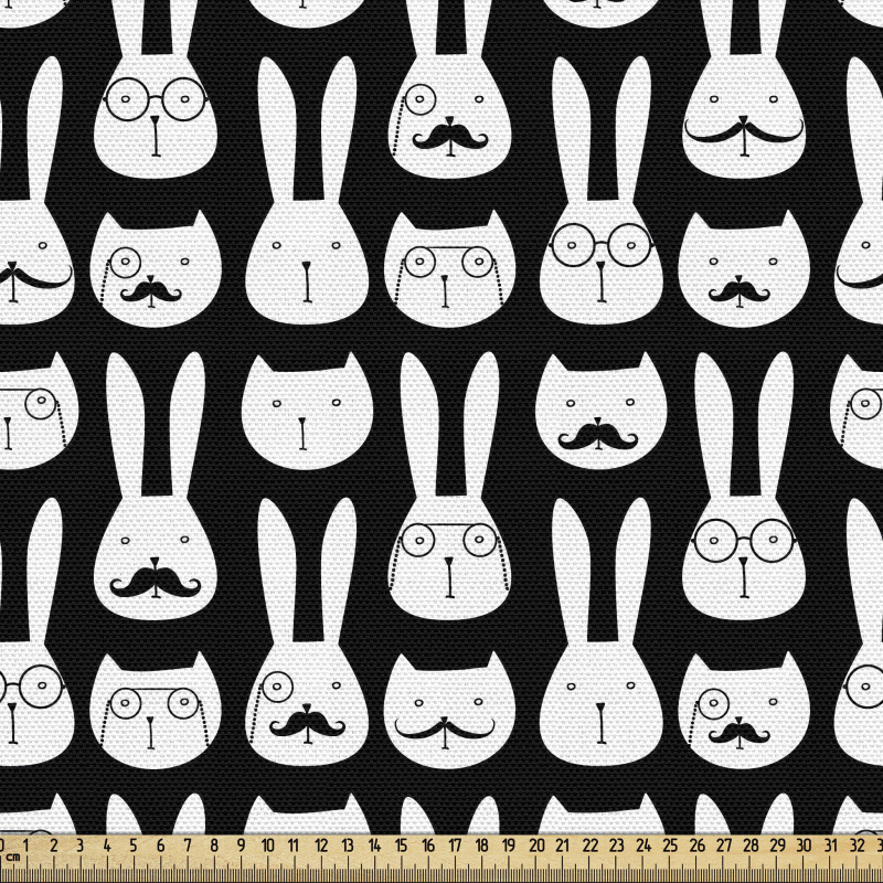 Hipster Parça Kumaş Komik Yüz İfadeli Tavşan ve Kediler Desen