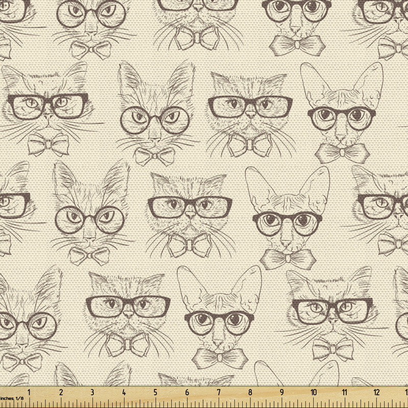 Hipster Parça Kumaş Gözlüklü Sevimli Farklı Kedi Kafaları Çizim