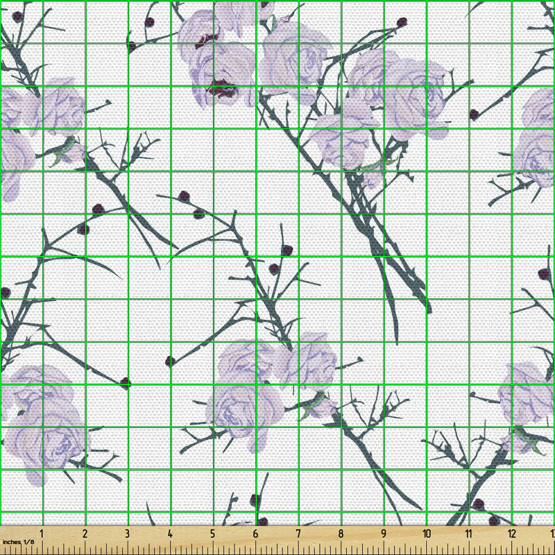 Bahar Parça Kumaş Romantik ve Zarif Dikenli Dalları ile Güller