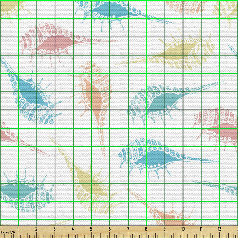 Çok Renkli   Parça Kumaş Zarif ve Güzel Detaylı Deniz Kabukları